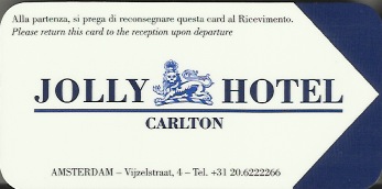 Hotel Keycard Jolly Hotels Amsterdam Netherlands Front