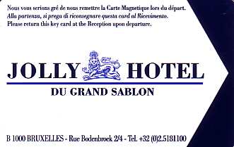 Hotel Keycard Jolly Hotels Brussels Belgium Back