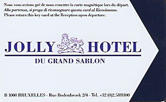 Hotel Keycard Jolly Hotels Brussels Belgium Back