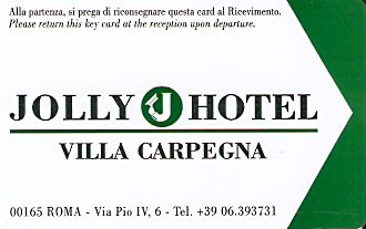 Hotel Keycard Jolly Hotels Rome Italy Front