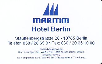 Hotel Keycard Maritim Berlin Germany Front