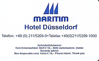 Hotel Keycard Maritim Duesseldorf Germany Front