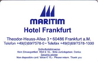 Hotel Keycard Maritim Frankfurt Germany Front