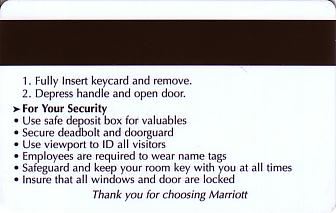 Hotel Keycard Marriott Florida (State) U.S.A. (State) Back