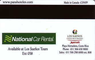 Hotel Keycard Marriott Los Suenos Costa Rica Back