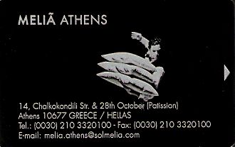 Hotel Keycard Sol Melia Athens Greece Front