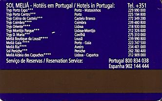 Hotel Keycard Sol Melia Aveiro Portugal Back
