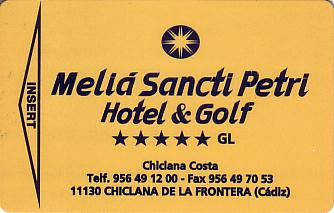 Hotel Keycard Sol Melia Chiclana Spain Front