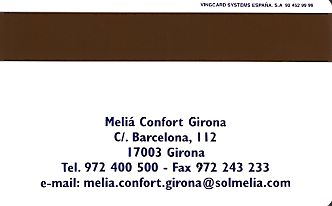 Hotel Keycard Sol Melia Girona Spain Back