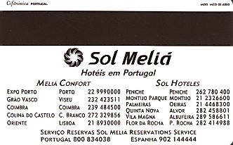 Hotel Keycard Sol Melia Porto Portugal Back