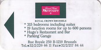 Hotel Keycard Mercure Brussels Belgium Front