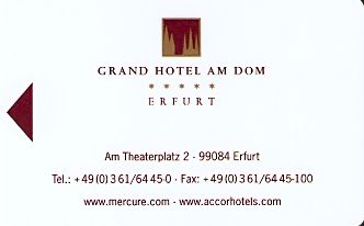 Hotel Keycard Mercure Erfurt Germany Front