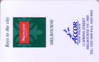 Hotel Keycard Mercure Melbourne Australia Front