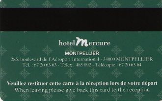 Hotel Keycard Mercure Montpellier France Back