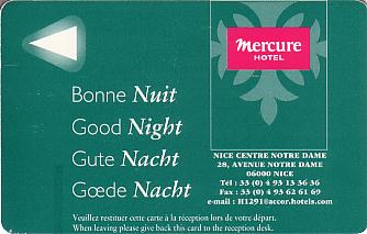 Hotel Keycard Mercure Nice France Front