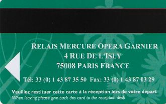 Hotel Keycard Mercure Paris France Back
