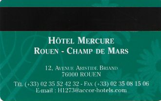 Hotel Keycard Mercure Rouen France Back