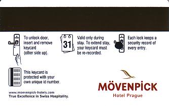 Hotel Keycard Movenpick Prague Czech Republic Back