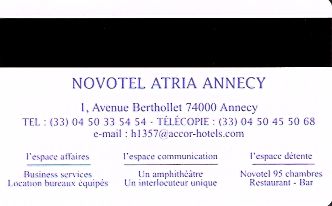 Hotel Keycard Novotel Annecy France Back