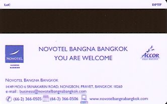Hotel Keycard Novotel Bangkok Thailand Back