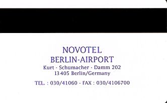 Hotel Keycard Novotel Berlin Germany Back