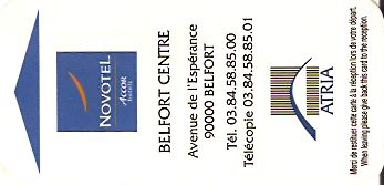 Hotel Keycard Novotel Belfort France Front
