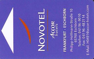 Hotel Keycard Novotel Frankfurt Germany Front