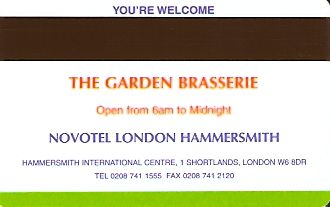 Hotel Keycard Novotel London United Kingdom Back