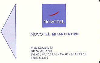 Hotel Keycard Novotel Milan Italy Front
