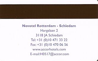 Hotel Keycard Novotel Rotterdam Netherlands Back
