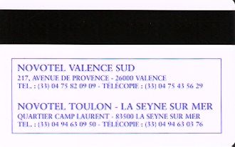 Hotel Keycard Novotel Valence France Back