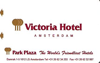 Hotel Keycard Park plaza Amsterdam Netherlands Front