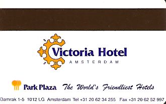 Hotel Keycard Park plaza Amsterdam Netherlands Back
