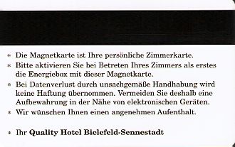 Hotel Keycard Quality Inn & Suites Bielefeld Germany Back