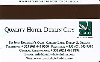 Hotel Keycard Quality Inn & Suites Dublin Ireland Back