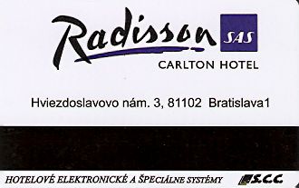 Hotel Keycard Radisson Bratislava Slovakia Back