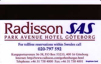 Hotel Keycard Radisson Goteborg Sweden Back