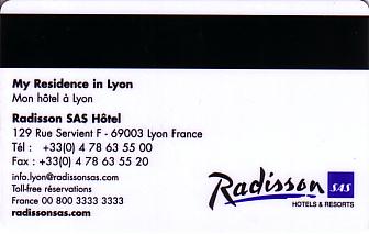 Hotel Keycard Radisson Lyon France Back