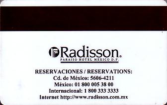 Hotel Keycard Radisson Mexico City Mexico Back