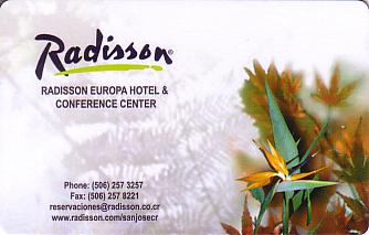 Hotel Keycard Radisson San Jose Costa Rica Front