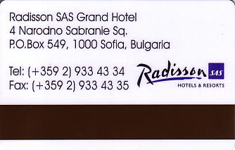 Hotel Keycard Radisson Sofia Bulgaria Back