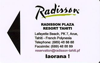 Hotel Keycard Radisson Tahiti French Polynesia Front