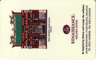 Hotel Keycard Renaissance Melaka Malaysia Front