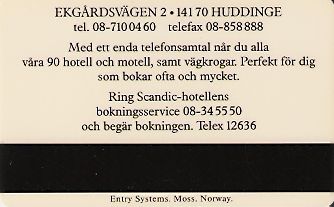 Hotel Keycard Scandic Huddinge Sweden Back