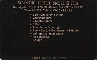 Hotel Keycard Scandic Skelleftea Sweden Back