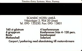 Hotel Keycard Scandic Umea Sweden Back