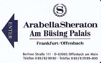 Hotel Keycard Sheraton Frankfurt Germany Front