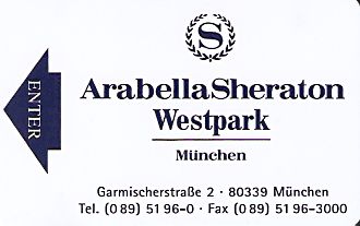 Hotel Keycard Sheraton Munich Germany Front