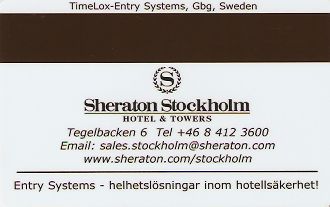 Hotel Keycard Sheraton Stockholm Sweden Back