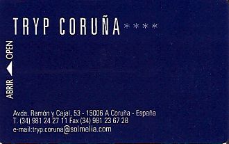 Hotel Keycard Sol Melia - Tryp La Coruna Spain Front